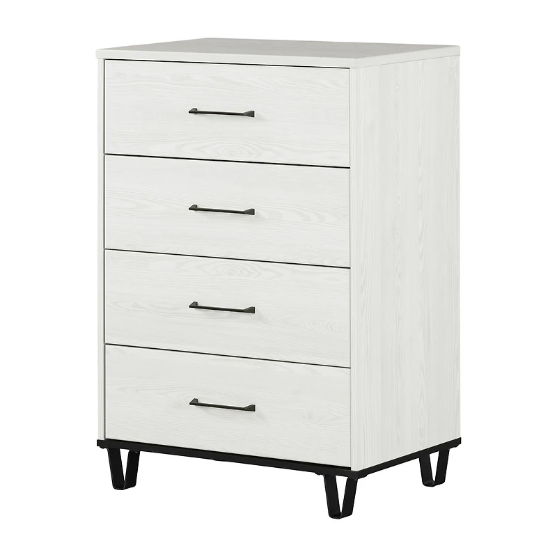 South Shore Furniture Arlen Commode à 4 tiroirs - Pin blanc et noir mat