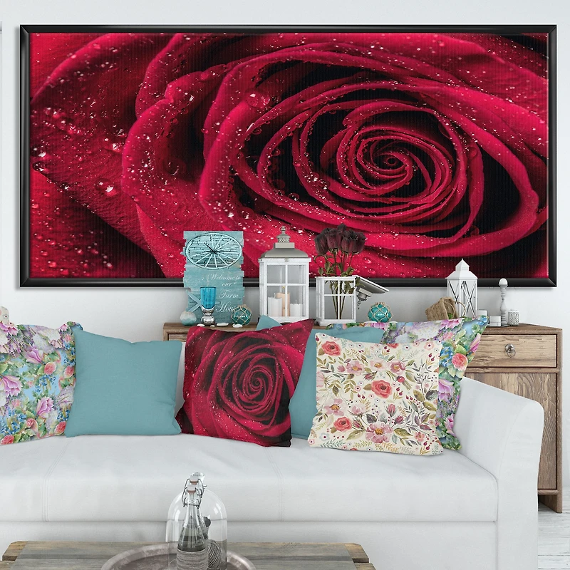 Red Rose Petals with Rain Droplets Canvas Art Print