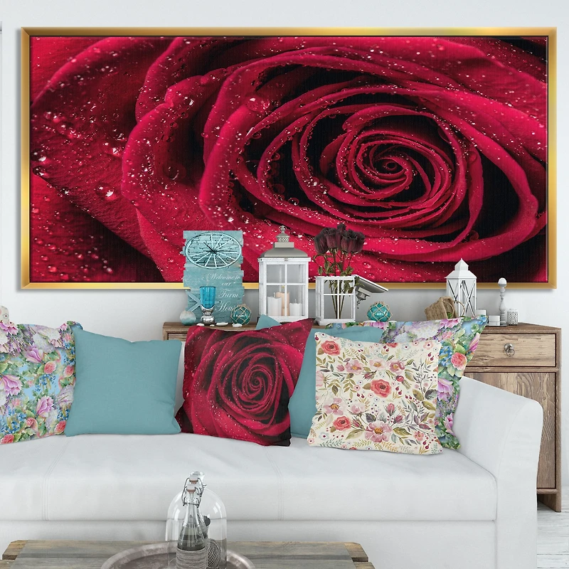 Red Rose Petals with Rain Droplets Canvas Art Print