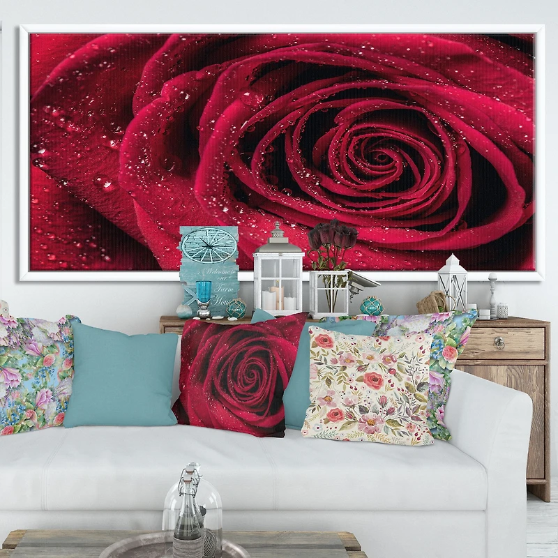 Red Rose Petals with Rain Droplets Canvas Art Print