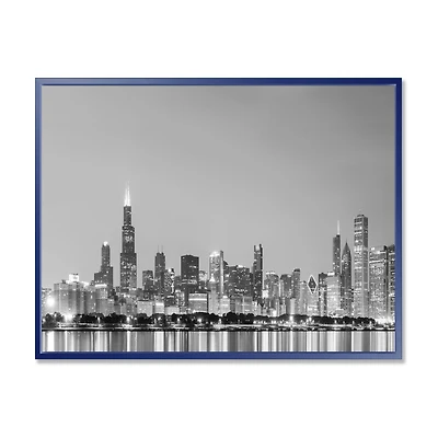 Chicago Skyline at Night Black and White Wall Art