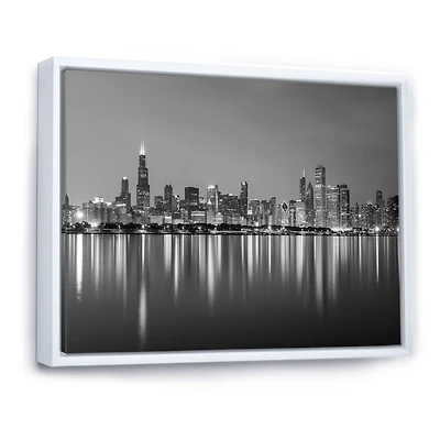 Chicago Skyline at Night Black and White Wall Art