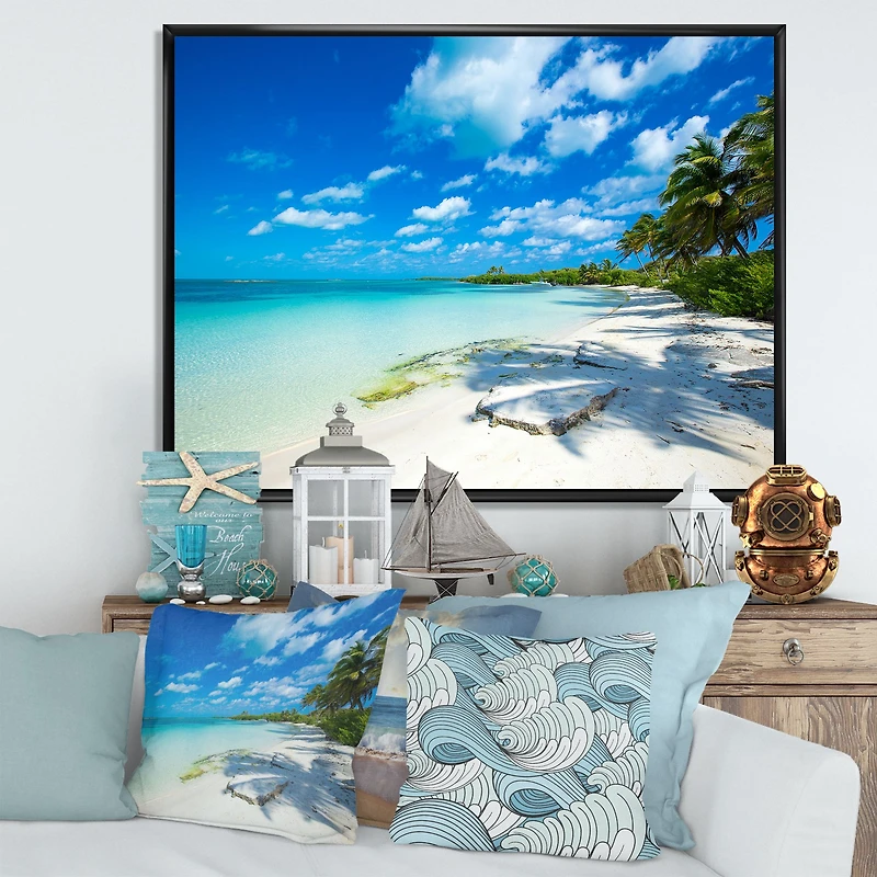 Tropical Beach with Palm Shadows  Canvas Print