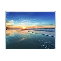 Blue Seashore with Distant Sunset  Canvas Wall Art
