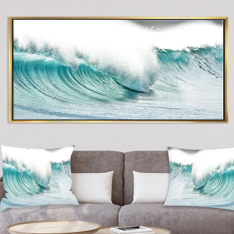 Massive Blue Waves Breaking Beach Art Canvas