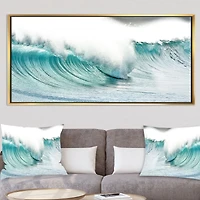 Massive Blue Waves Breaking Beach Art Canvas