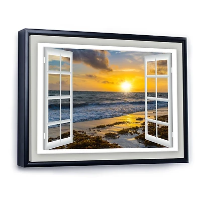 Open Window to Bright Yellow Sunset  Canvas Wall Art Print
