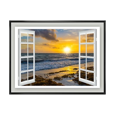 Open Window to Bright Yellow Sunset Canvas Wall Art Print