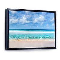 Tranquil Beach Under White Clouds  Canvas Artwork