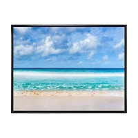 Tranquil Beach Under White Clouds  Canvas Artwork
