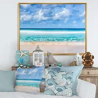 Tranquil Beach Under White Clouds  Canvas Artwork