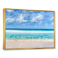 Tranquil Beach Under White Clouds  Canvas Artwork
