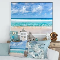Tranquil Beach Under White Clouds  Canvas Artwork