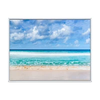 Tranquil Beach Under White Clouds  Canvas Artwork