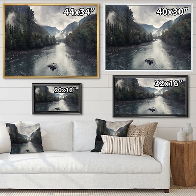 Mountain River with Fog and Rain Canvas Art Print