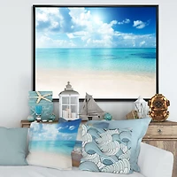 Sand of Beach Blue Caribbean Sea  Canvas Wall Art Print