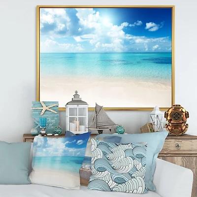 Sand of Beach Blue Caribbean Sea  Canvas Wall Art Print