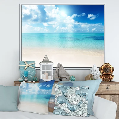 Sand of Beach Blue Caribbean Sea  Canvas Wall Art Print