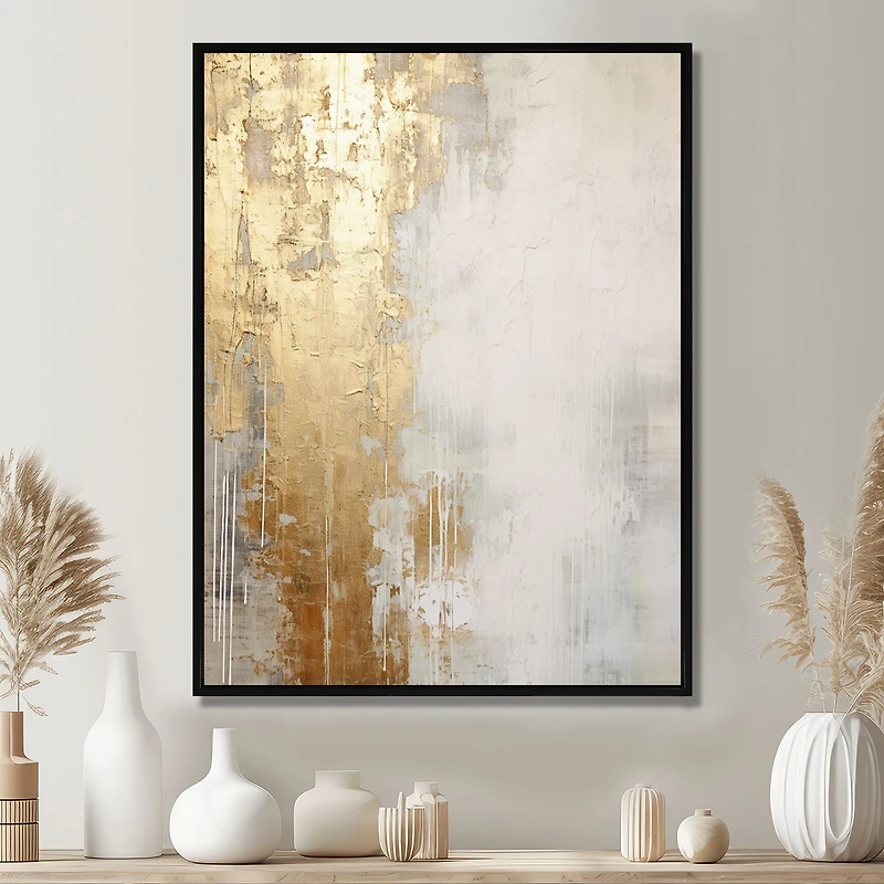Peinture abstraite minimale « Gold and Beige River Flow »