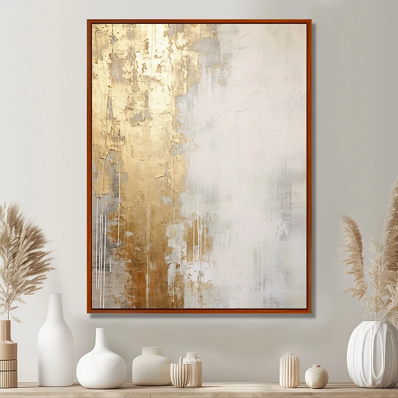 Gold and Beige River Flow – Elegant Minimal Abstract Painting