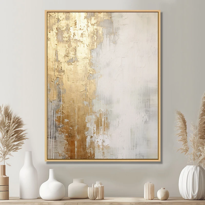 Peinture abstraite minimale « Gold and Beige River Flow »