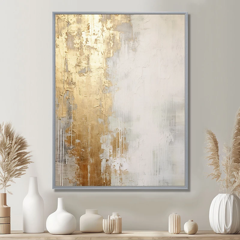 Peinture abstraite minimale « Gold and Beige River Flow »