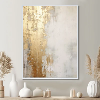 Peinture abstraite minimale « Gold and Beige River Flow »