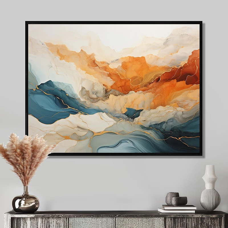 Art fluide dynamique « Orange and Blue River Ink »