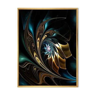 Brown Blue Fractal Flower Black Canvas Art