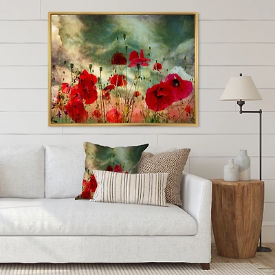 Wild Red Poppy Flowers Sky Canvas Art Print