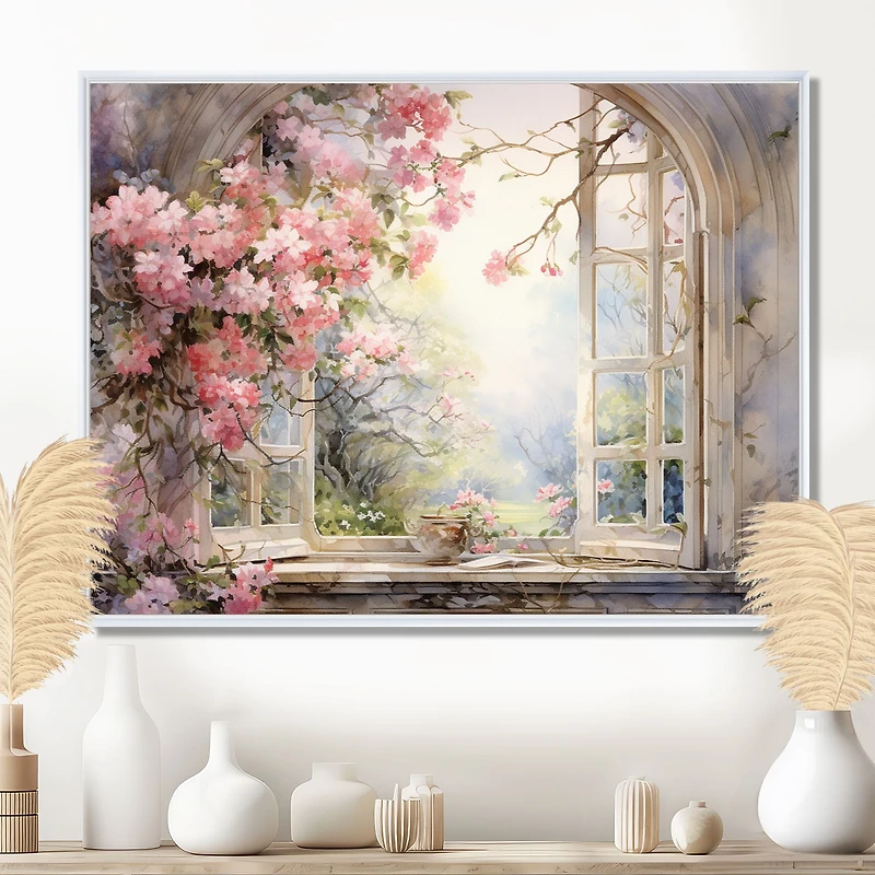 Vue jardin champêtre rose « Blossoms by the Window »
