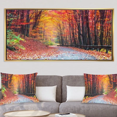 Road Beautiful Autumn Forest  Canvas Art