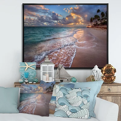 Palm Trees on Clear Sandy  Art Print Canvas