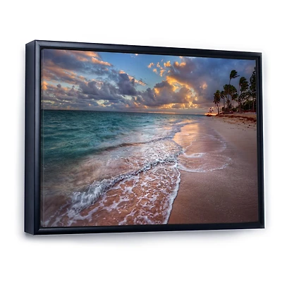 Palm Trees on Clear Sandy  Art Print Canvas