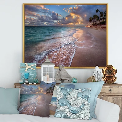 Palm Trees on Clear Sandy  Art Print Canvas