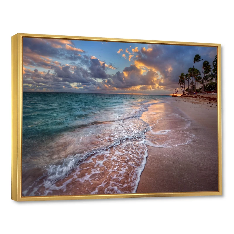 Palm Trees on Clear Sandy  Art Print Canvas