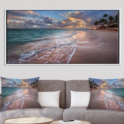 Palm Trees on Clear Sandy  Art Print Canvas