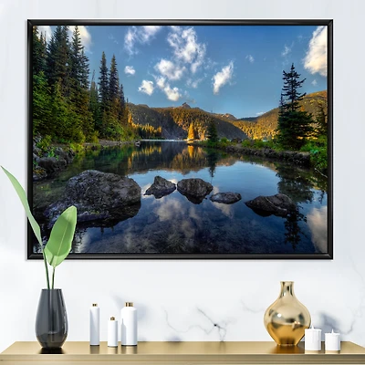 Mountain Lake Surrounded by Trees  Artwork Canvas Print