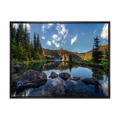 Mountain Lake Surrounded by Trees  Artwork Canvas Print