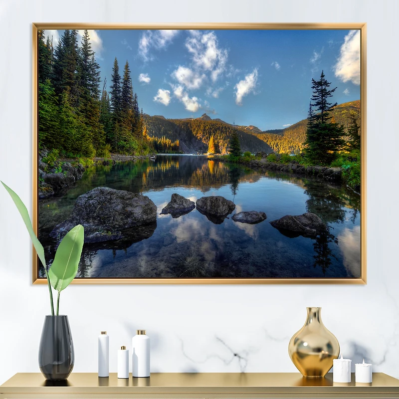 Mountain Lake Surrounded by Trees  Artwork Canvas Print