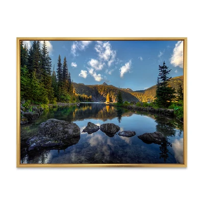 Mountain Lake Surrounded by Trees  Artwork Canvas Print