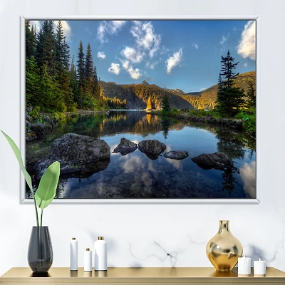 Mountain Lake Surrounded by Trees  Artwork Canvas Print