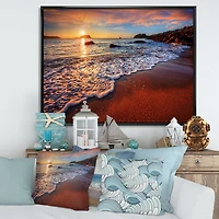 Stunning Ocean Beach at Sunset Art Print on Canvas