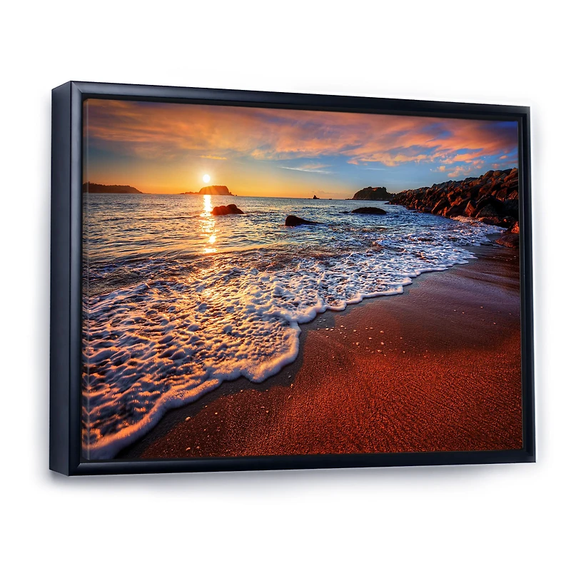 Stunning Ocean Beach at Sunset Art Print on Canvas