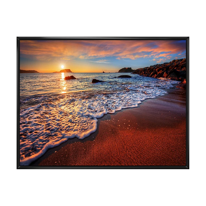 Stunning Ocean Beach at Sunset Art Print on Canvas