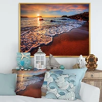 Stunning Ocean Beach at Sunset Art Print on Canvas
