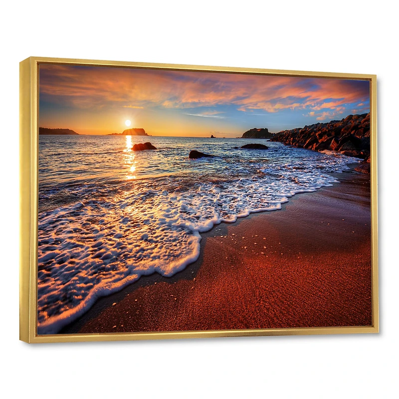 Stunning Ocean Beach at Sunset Art Print on Canvas