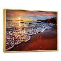 Stunning Ocean Beach at Sunset Art Print on Canvas