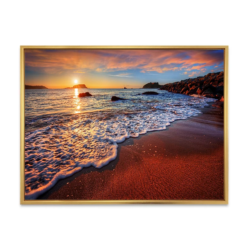 Stunning Ocean Beach at Sunset Art Print on Canvas
