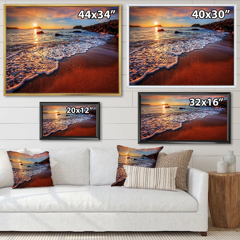 Stunning Ocean Beach at Sunset Art Print on Canvas